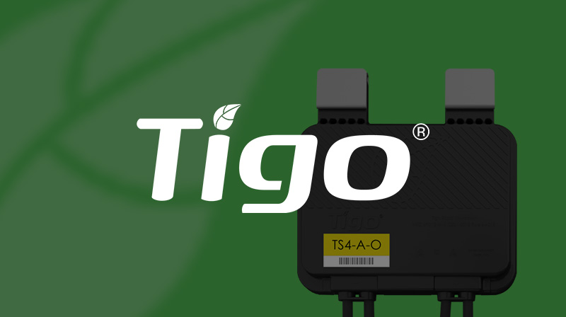 Tigo Energy brand banner with TS4-A-O optimizer as background